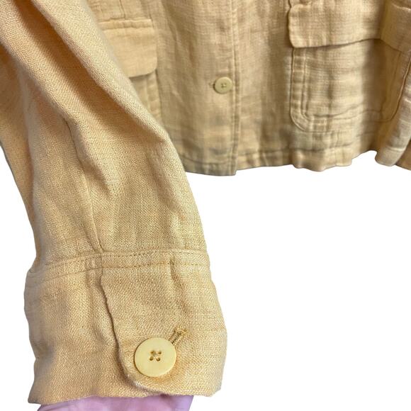 Eileen Fisher Organic Linen Shacket Mustard Yellow Button Front Womens Size XL - Picture 3 of 6